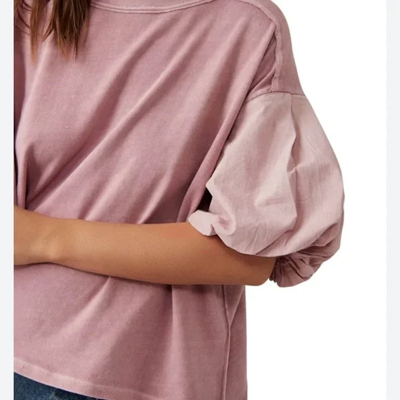 WE THE FREE Blossom Tee in Mauve Oversized Tee with Balloon Short Sleeve Medium - Picture 14 of 14